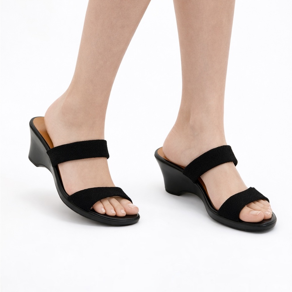 Geox Respira Leather Wedge Slide Sandals Black Slip-On Women 10 US Comfort